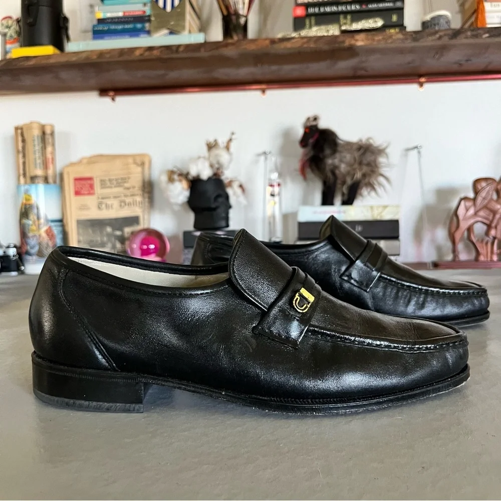 Vintage Florsheim Bit Loafers Men 9.5 D Black Leather Braided Strap Dress Shoes Bermuda Glove Leather Braided Bit Loafers - Black | Martin  main image 4
